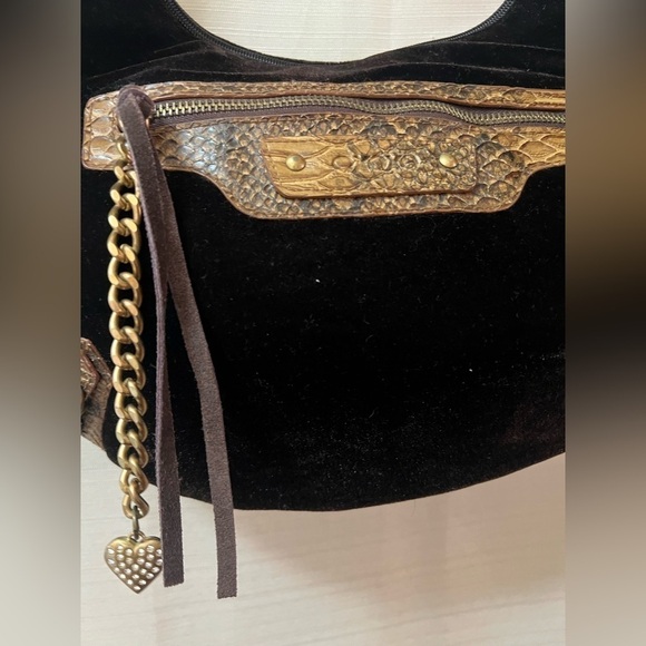⚫️ BOGO Oxox brown snakeskin velvet hobo bag with locket accent shoulder bag - Picture 7 of 7